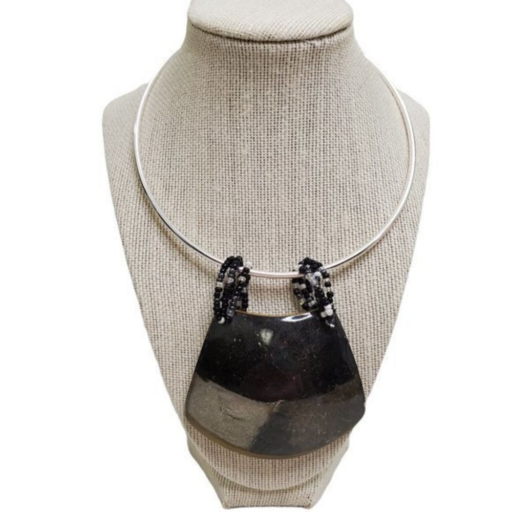 Statement Necklace Wire Collar Pendant Big Black S